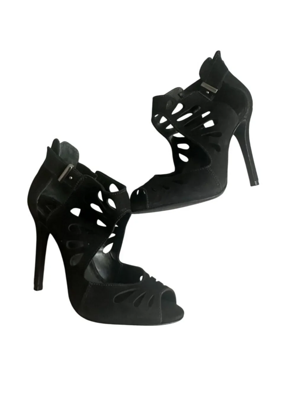 SCHUTZ Black Suede Zip Sandals Heels Size 6.5